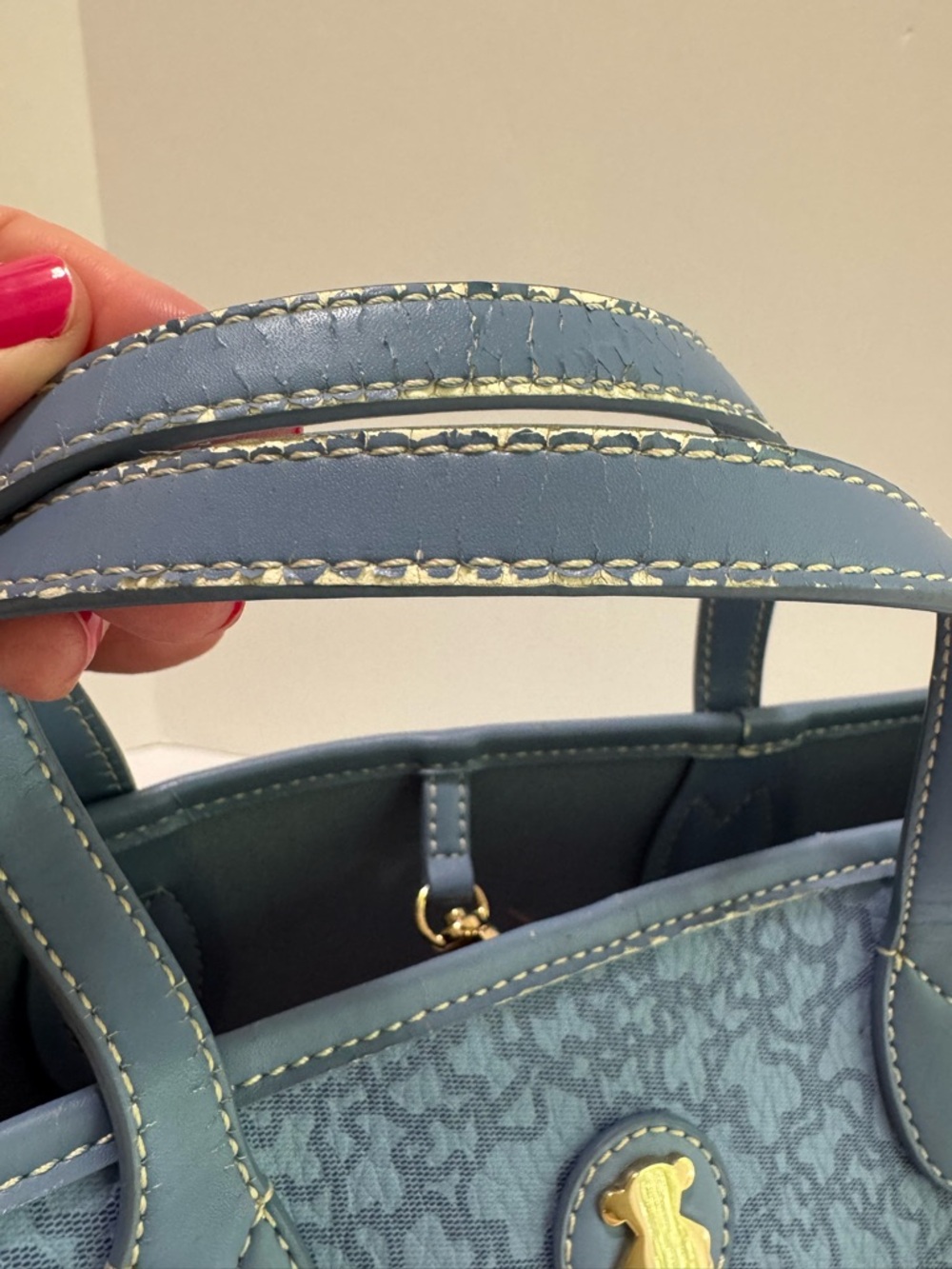 TOUS Kaos Bear Monogram Blue Tote & Wristlet Pouch Set Gold Tone - Picture 10 of 17